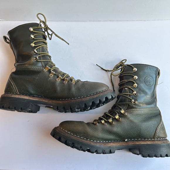 Men\'s Dark Green Leather Lace-Up Hiking Work Boots main image 10